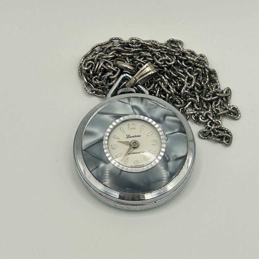 Vintage Lucerne Mechanical Anti-magnetic Swiss Pocket Watch, Silver  New Battery